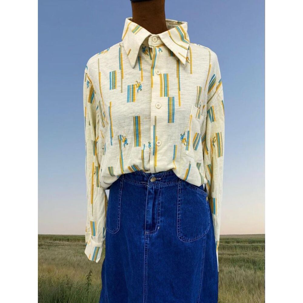 70s Vintage Dagger Collar Retro Maximalist McGregor Outdoors Hike Button Up Top